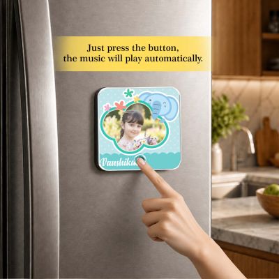 Elephant Theme Personalised Musical Fridge Magnet with Custom Photo Rechargeable Battery, Type-C USB Charging Birthday Gift for Girls & Boys